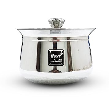 NEXT Future - Heavy Gauge Dahi/Curd/Milk Pot Stainless Steel Handi/Bartan/Utensils, 400ml - Highly Polished Cookware & Serveware Handi for Kitchen with Lid & Knob, 400ml