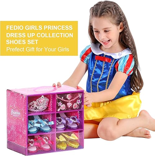 Miniatura 2 de Fedio - Juego de colección de princesa para niñas con zapatos de vestir tiara de princesa y accesorios de joyería