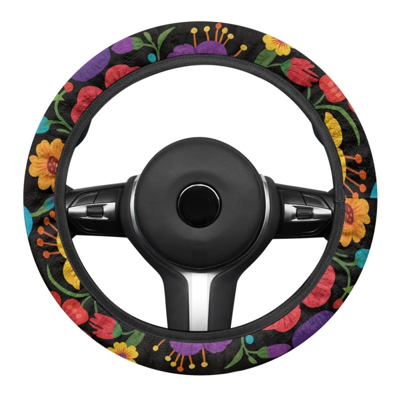 Funda Volante Coche Universal Amarillo Púrpura Franela Antideslizante, Suave Adecuado para Todas Las Estaciones, Funda Volante 38 Cm
