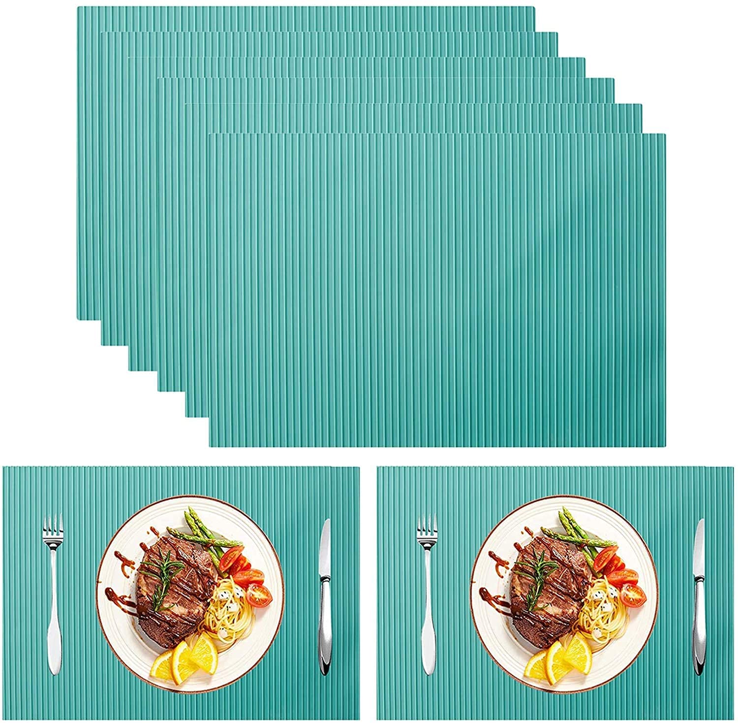 Juego de 8 manteles individuales antideslizantes, rectangulares, de goma, con ranuras a rayas, lavables, para mesa de comedor, para cocina, decoración de bodas, manteles individuales resistentes al ca