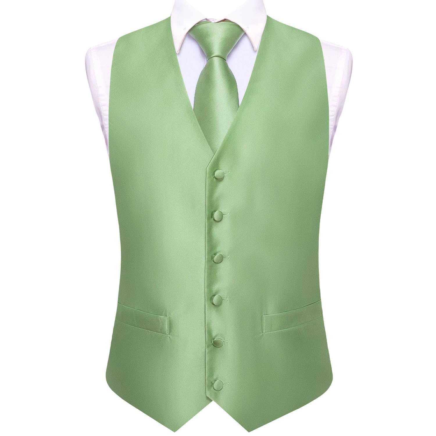 Hi-Tie Gilet da uomo con motivo cachemire, gilet formale in seta jacquard e cravatta con risvolto e tasca quadrata set per smoking da sposa