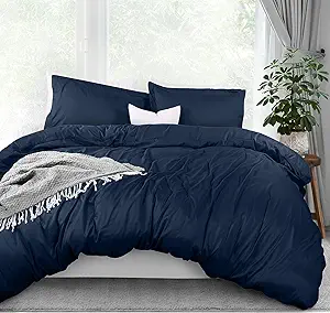 Utopia Bedding Duvet Cover Queen Size - 3 Piece with Zipper Closure - 1 Comforter Cover 90X90 Inches & 2 Pillow Shams 20X26 Inches (Navy) Comforter Not Included