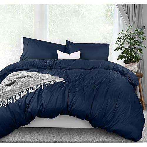 Utopia Bedding Duvet Cover Queen Size - 1 Duvet Cover with 2 Pillow Shams - 3 Pieces Bedding Duvet Cover with Zipper Closure - Soft Brushed Microfiber, 90 X 90 Inches (Queen, Navy)