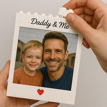 Personalized Daddy & Me Building Brick Photo Block, Custom Picture Puzzle for Dad, Family, Friends, Photo Puzzles Gift for Daddy, Gifts for Fathers Day - Style 9