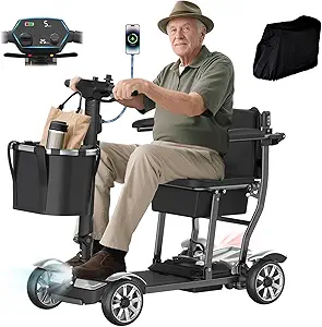 30-Mile Lightweight Mobility Scooter for Adults with LCD Display, 350LBS Capacity & Lithium Battery (Silver)