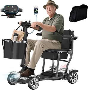 Mobility Scooter for Adults, 4 Wheels Mobility Scooter with LCD Display, 350LBS Capacity & Lithium Battery, Airline Approved, 38LBS Motorized Mobility Scooter for Seniors (Silver, 30 MI-211)