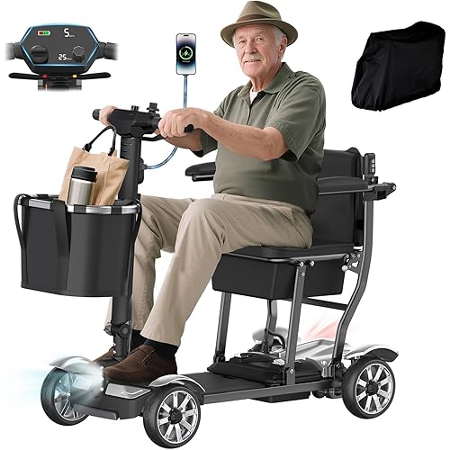 Mobility Scooter for Adults, 4 Wheels Mobility Scooter with LCD Display, 350LBS Capacity & Lithium Battery, Airline Approved, 38LBS Motorized Mobility Scooter for Seniors (Silver, 30 MI-211)