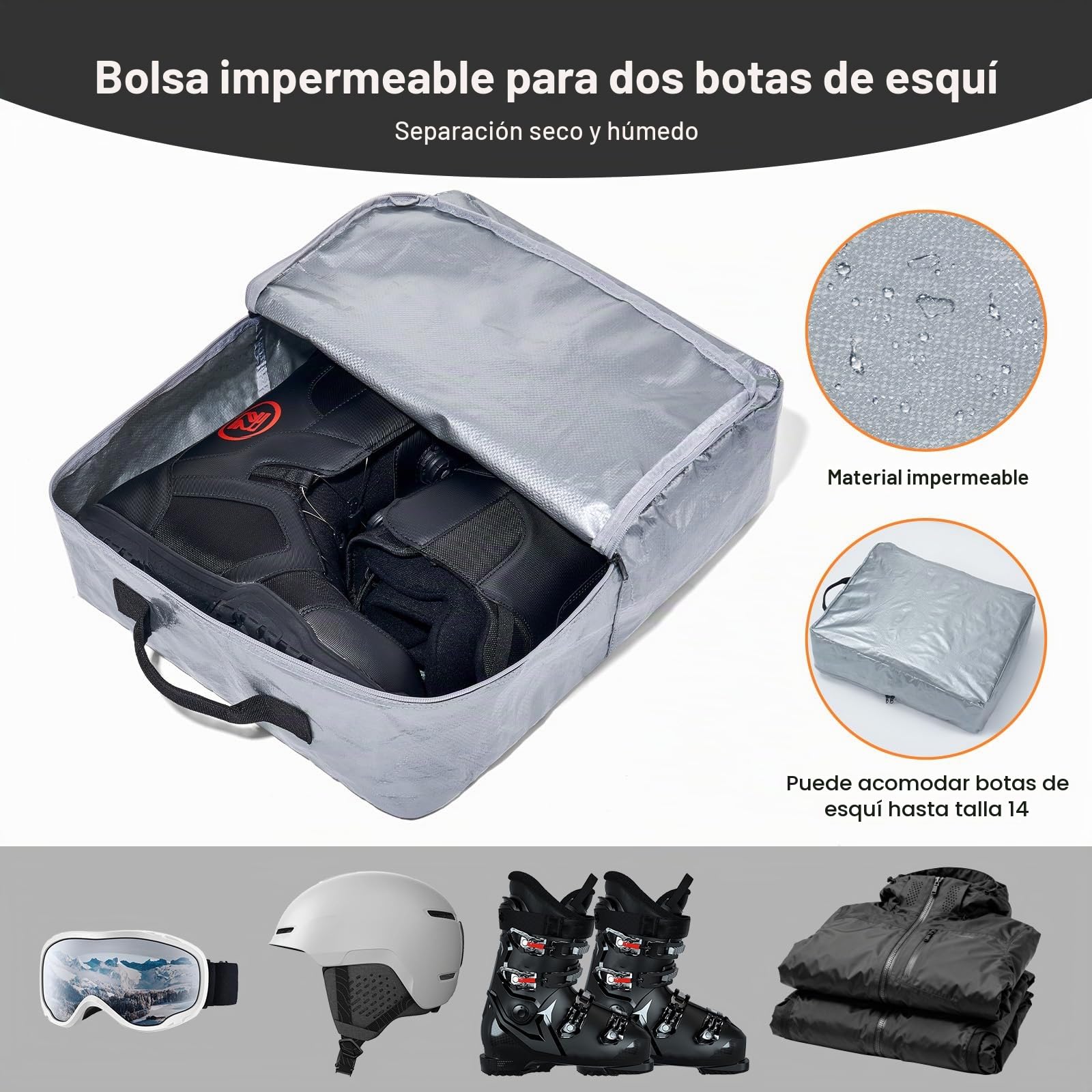 Odoland Bolsa de Esquí con Ruedas Bolsas Acolchadas para Snowboard y Botas de Esquí con Ruedas para Viajes en Avión, Tela Oxford 900D Impermeable, Apta a 2 Pares de Esquís de 170/190 cm