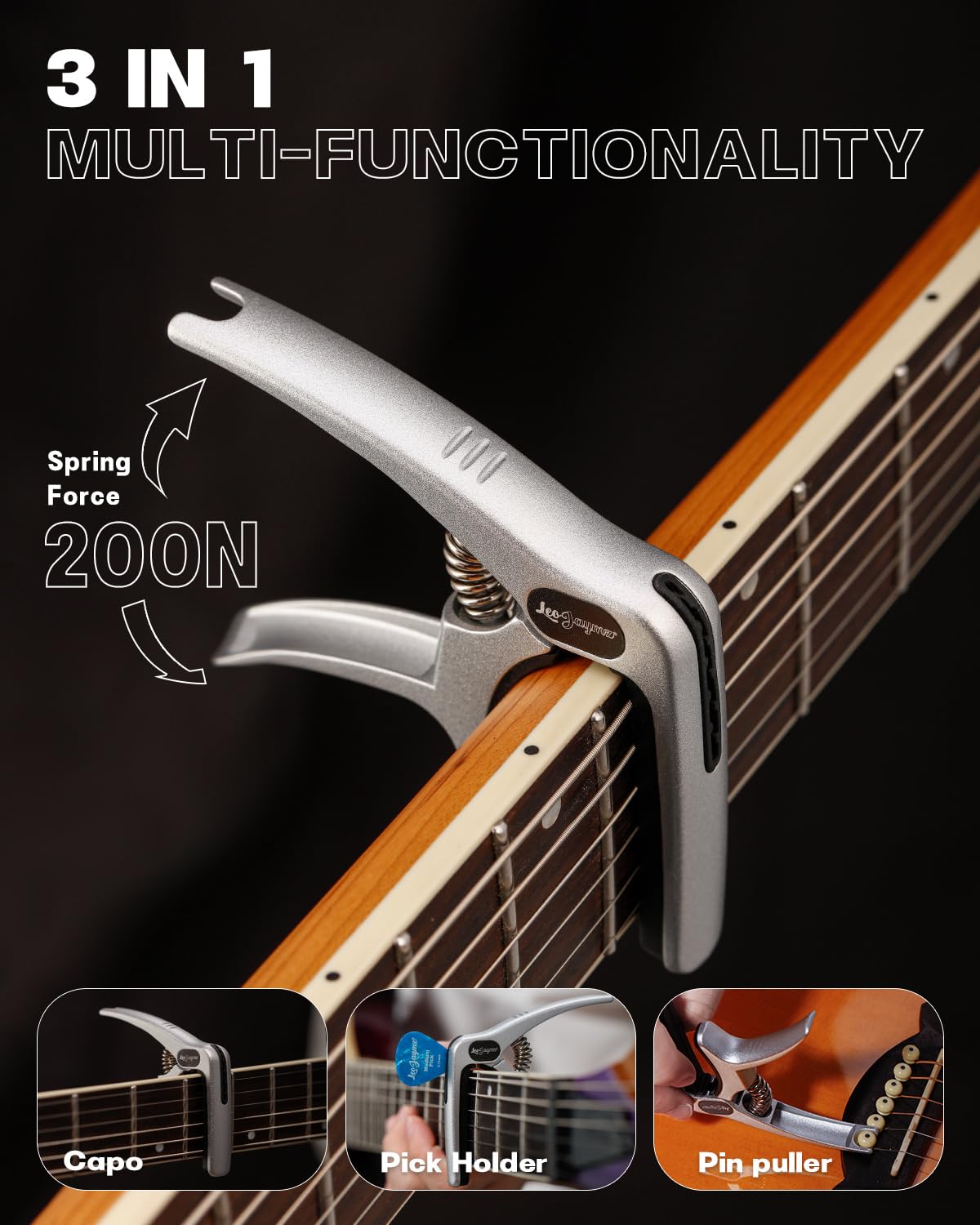 Leo Jaymz Heavy Duty Guitar Capo for Acoustic/Electric Guitars, Guitar Clip made of Zinc Alloy Metal - Image 2