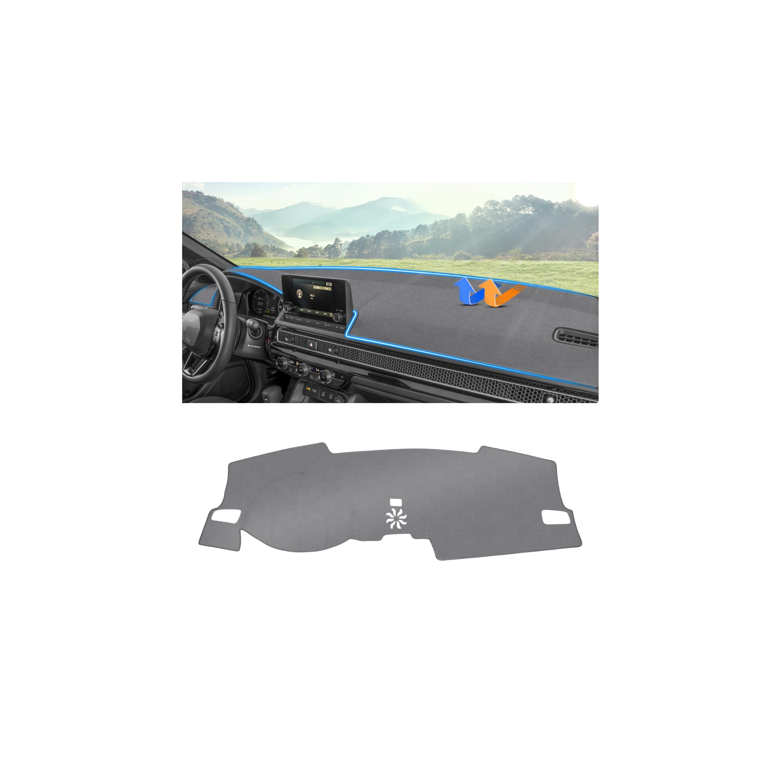 Autorder Gray Dashboard Cover Mat for Honda Civic 2022-2025 2026 Accessories Dash Cover Upgrade Polyester Dash Mat Sunshade Glare UV Rays Protector