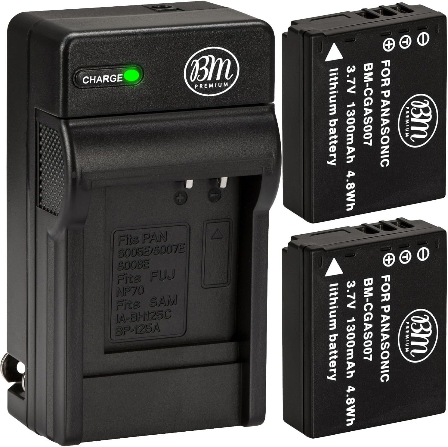 BM Premium 2-Pack of CGA-S007 Batteries and Battery Charger for Panasonic DMC-TZ1, DMC-TZ2, DMC-TZ3, DMC-TZ4, DMC-TZ5, DMC-TZ11, DMC-TZ15, DMC-TZ50 Digital Camera