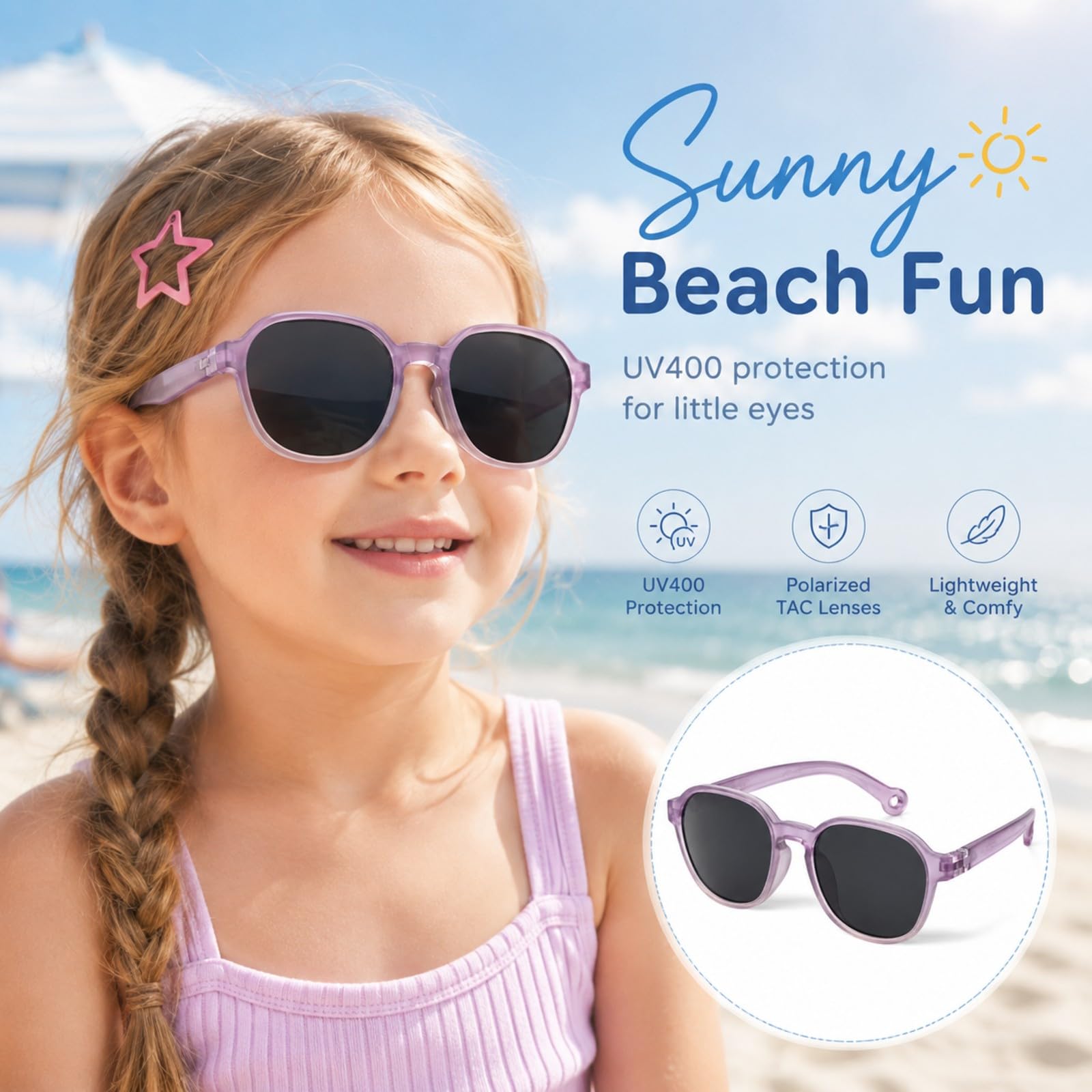 LVJMJ Składane polaryzacyjne okulary przeciwsłoneczne dla dzieci UV400 TR90 - TAC soczewki okulary przeciwsłoneczne dla chłopców dziewcząt w wieku 3-12 lat z etui i paskiem