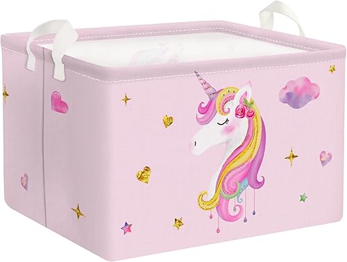 Clastyle Cesta rectangular de unicornio rosa para niñas, con diseño de estrella de nube, corazón, para baby shower, ropa, toalla, libro, juguetes,