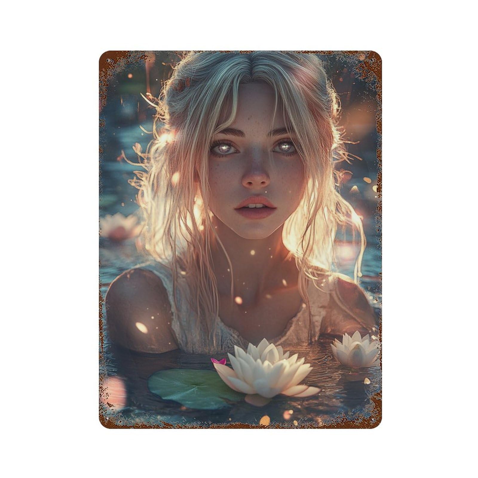 Enchanted Water Lily Serenity Rust Effect Tin Sign 15.7"x11.8", Vintage Wall Decor for Garage, Pub Or Kitchen