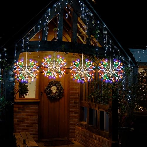 Miniatura 2 de Baquler 6 Pcs Christmas 3D Snowflake Hanging Ornament with 72 LED Lights 16 Inch Christmas String Lights Metal Snowflake Lights for Patio Wedding