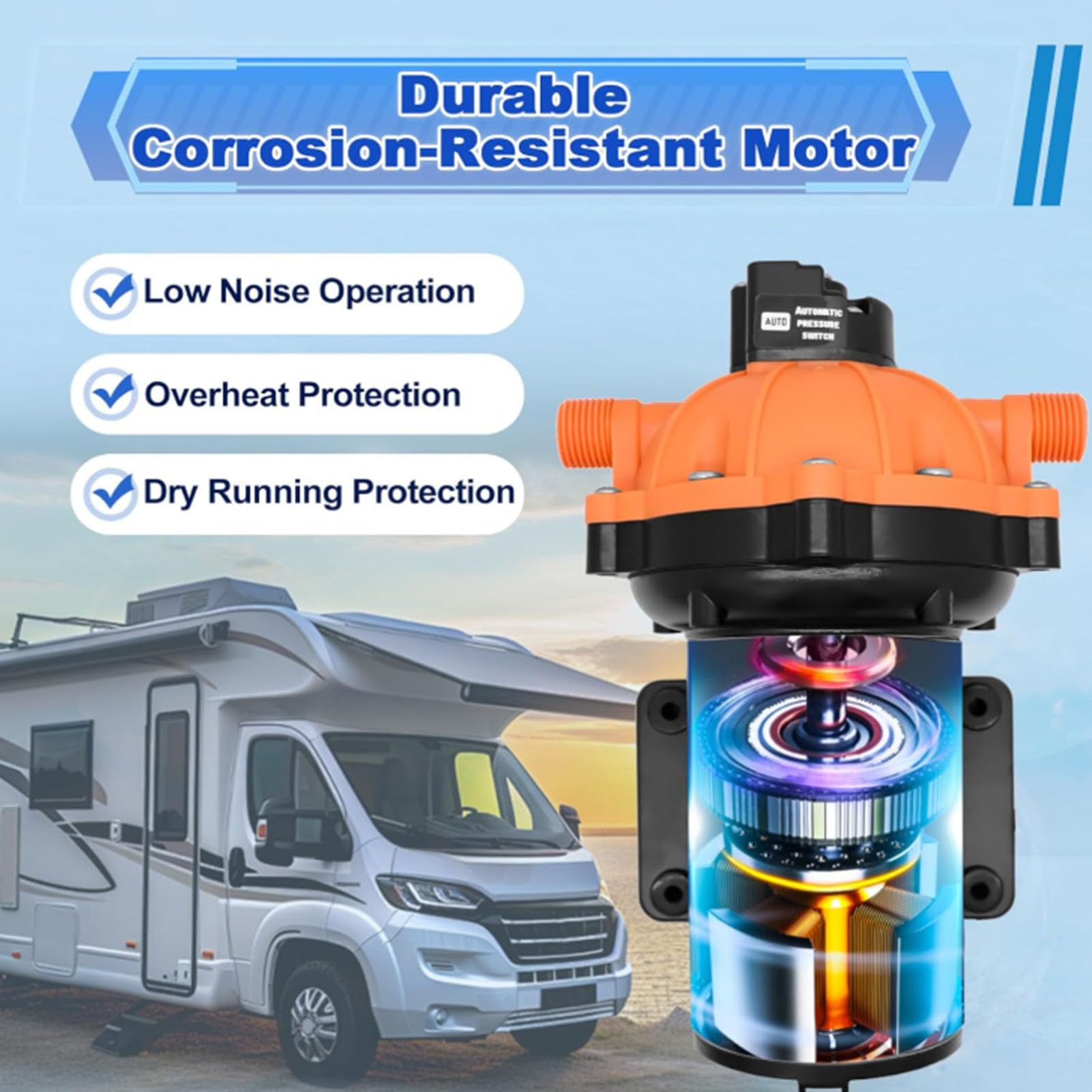 KIMISS Kit de Bomba de Lavado de Cubierta 7,5 GPM 80 PSI Filtro Incorporado Bomba de Lavado de Barcos para Remolques de Viaje RV Uso en Agua Dulce y Salada de Agua Marina de 12 V
