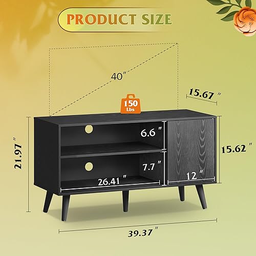 Miniatura 3 de WLIVE Soporte de TV para TV de 43 pulgadas, pequeño centro de entretenimiento con armario de almacenamiento y estantes ajustables, soportes de TV