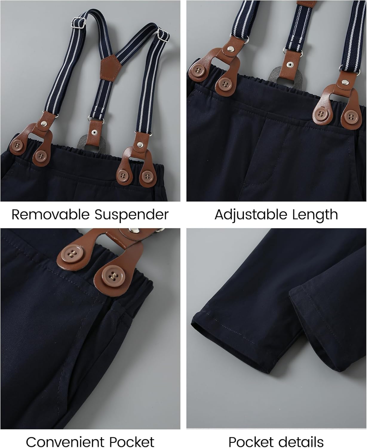 nilikastta Toddler Boy Outfit Boy Suit Boy Dress Shirt with Bowtie/Suspender Pants Gentleman Wedding Outfits 1-10 Years - Image 5