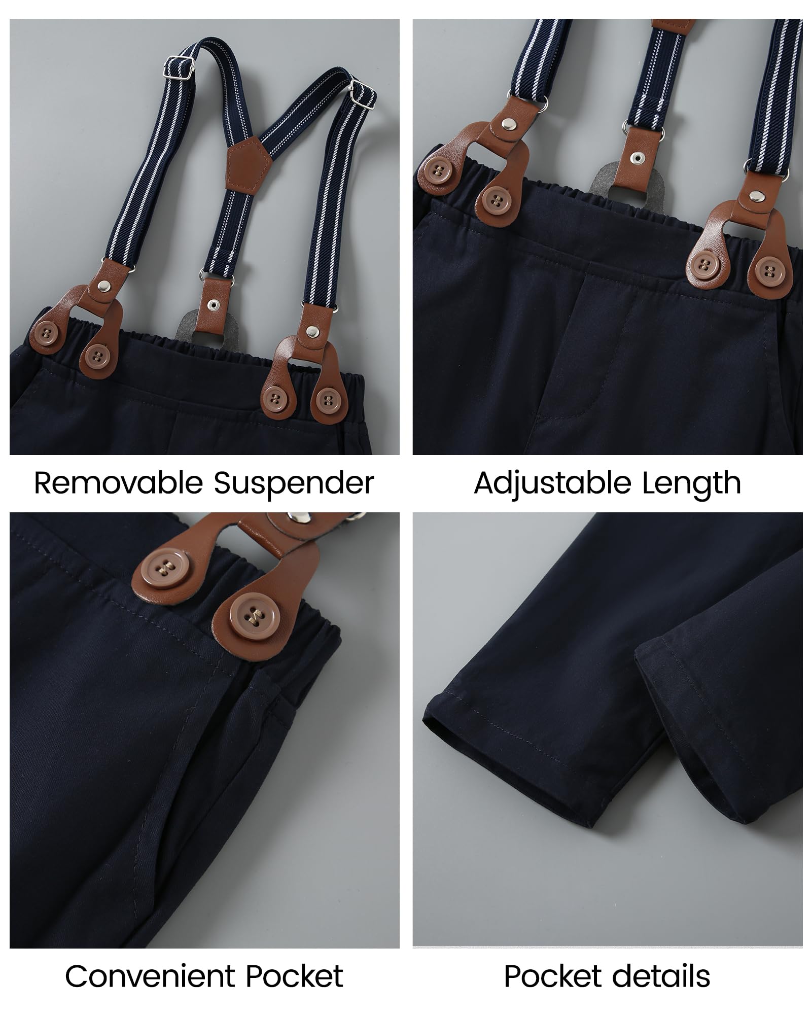 nilikastta Traje para niño pequeño, camisa de vestir con pajarita/pantalones de tirantes, trajes de boda para caballero de 1 a 10 años