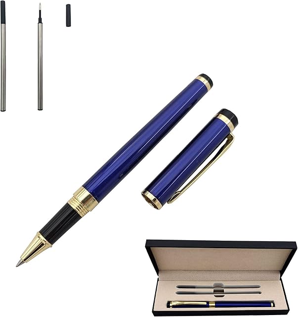Accod Metal Ballpoint Pen Business Rollerball Pen Signature Pen with Two 0.5MM Black Universal Pen Refills,Gift Pen for Colleagues and Family,Gift Boxed (Blue)