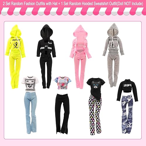Miniatura 4 de 29 piezas de ropa y accesorios para muñecas, incluyendo 10 conjuntos de ropa deportiva con capucha, trajes de moda, tops y pantalones/pantalones