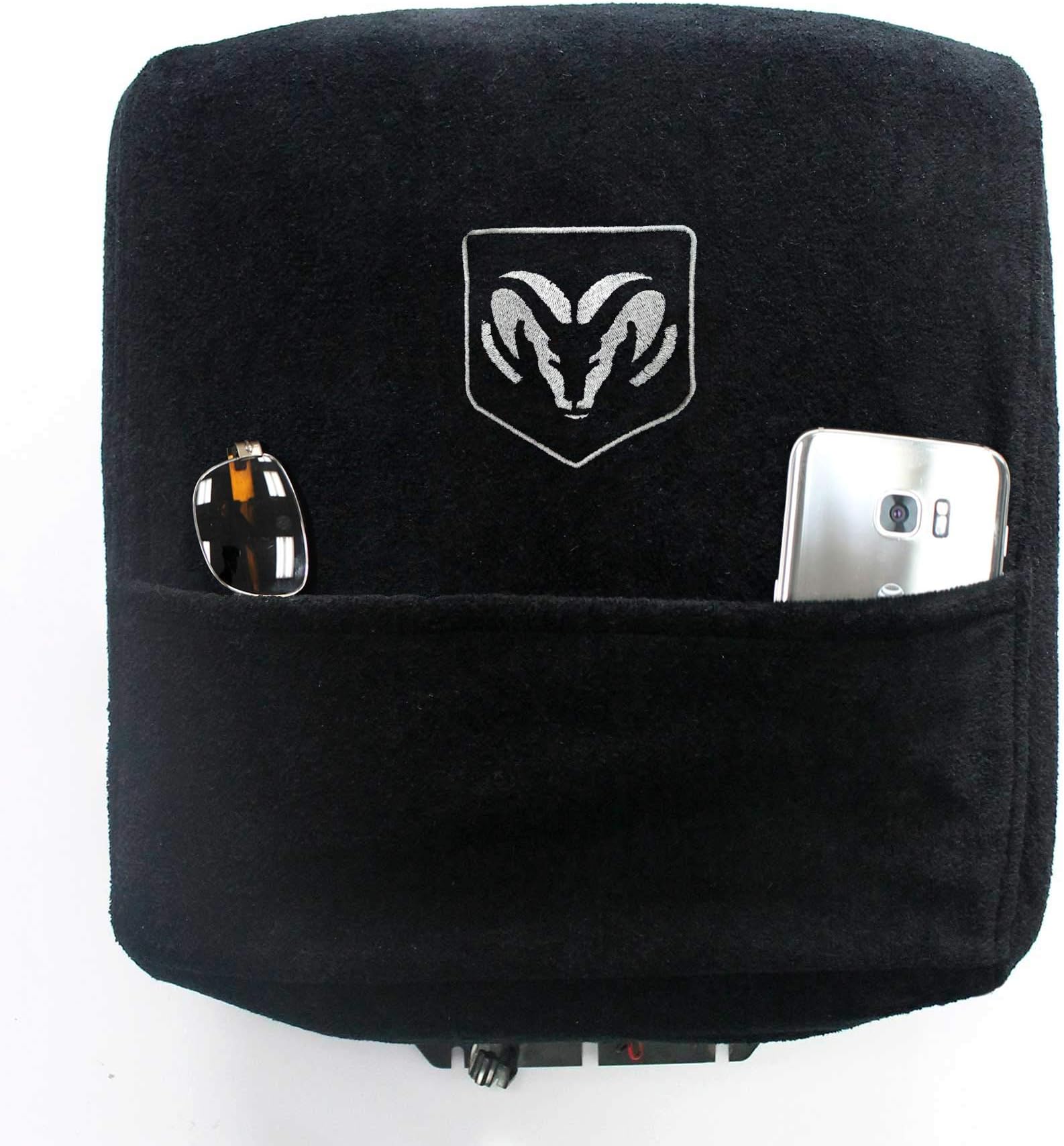 Seat Armour KADGRBSO04-14 Custom Fit Center Console Cover for Select Dodge Ram Models with Bucket Seats - (Black) (Officially Licensed Ram Embroidered Logo)