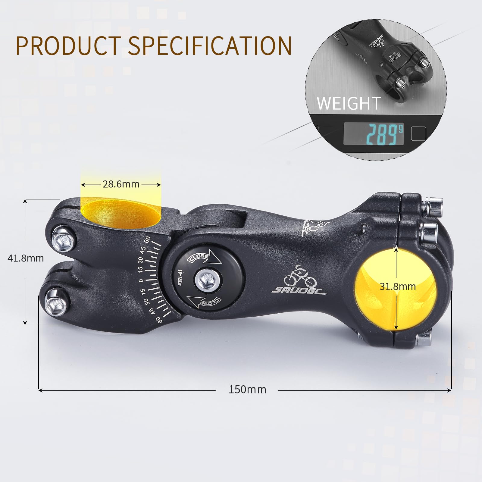 SRUOEC Adjustable Bike Stem 28.6 * 31.8 ±60 Degree 85/100/120mm Bicycle Stem Riser for Handlebar? Black Aluminum Alloy, 100 mm Length