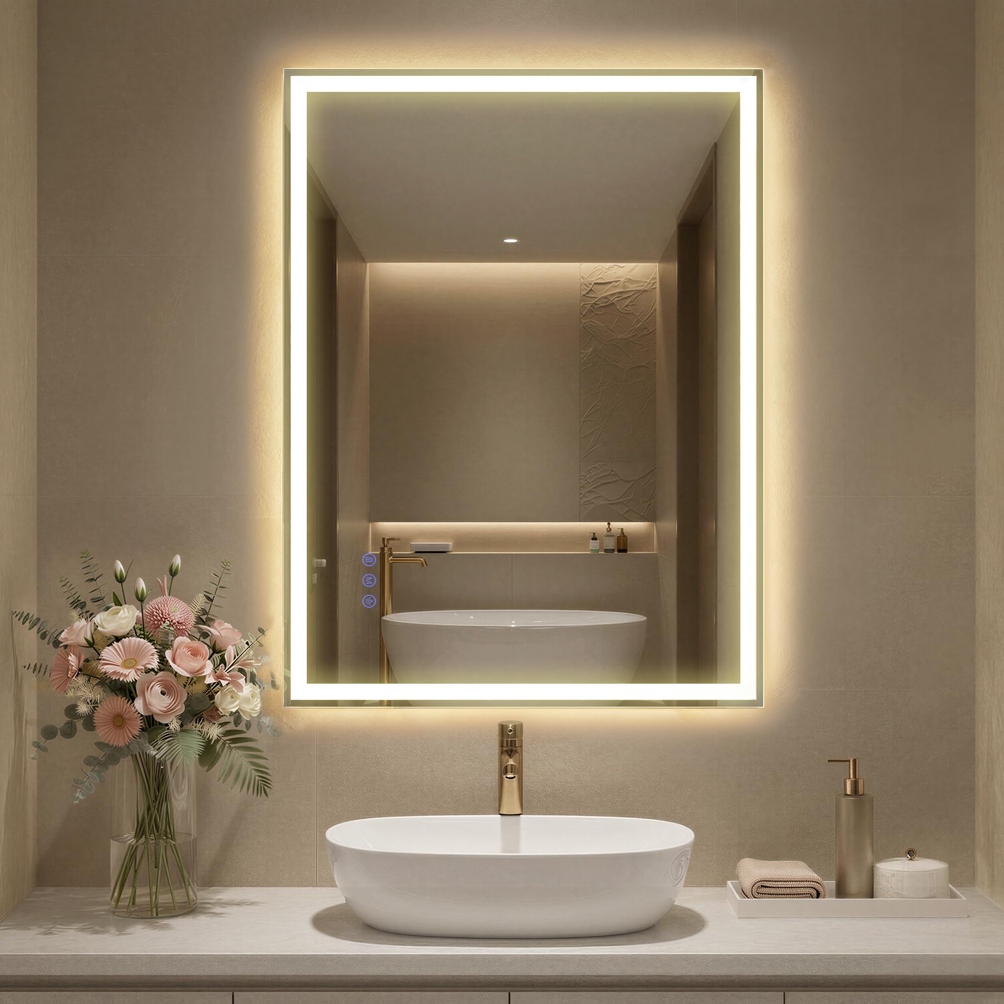 SONGMICS Bathroom Mirror with LED Lights, Anti-Fog, 60.7 x 80.7 cm