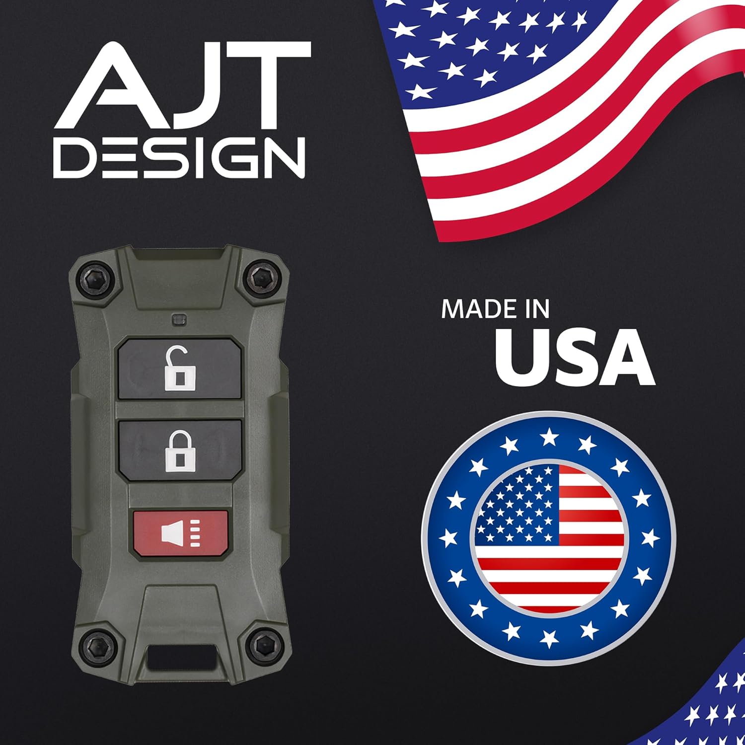 AJT DESIGN Replacement Key Fob Case Compatible with Jeep Wrangler JL (2018+) & Gladiator JT | Rugged ABS Key Fob Shell - IF029 V2 | Compatible Jeep Wrangler JL Accessory, Made in USA - Army Green