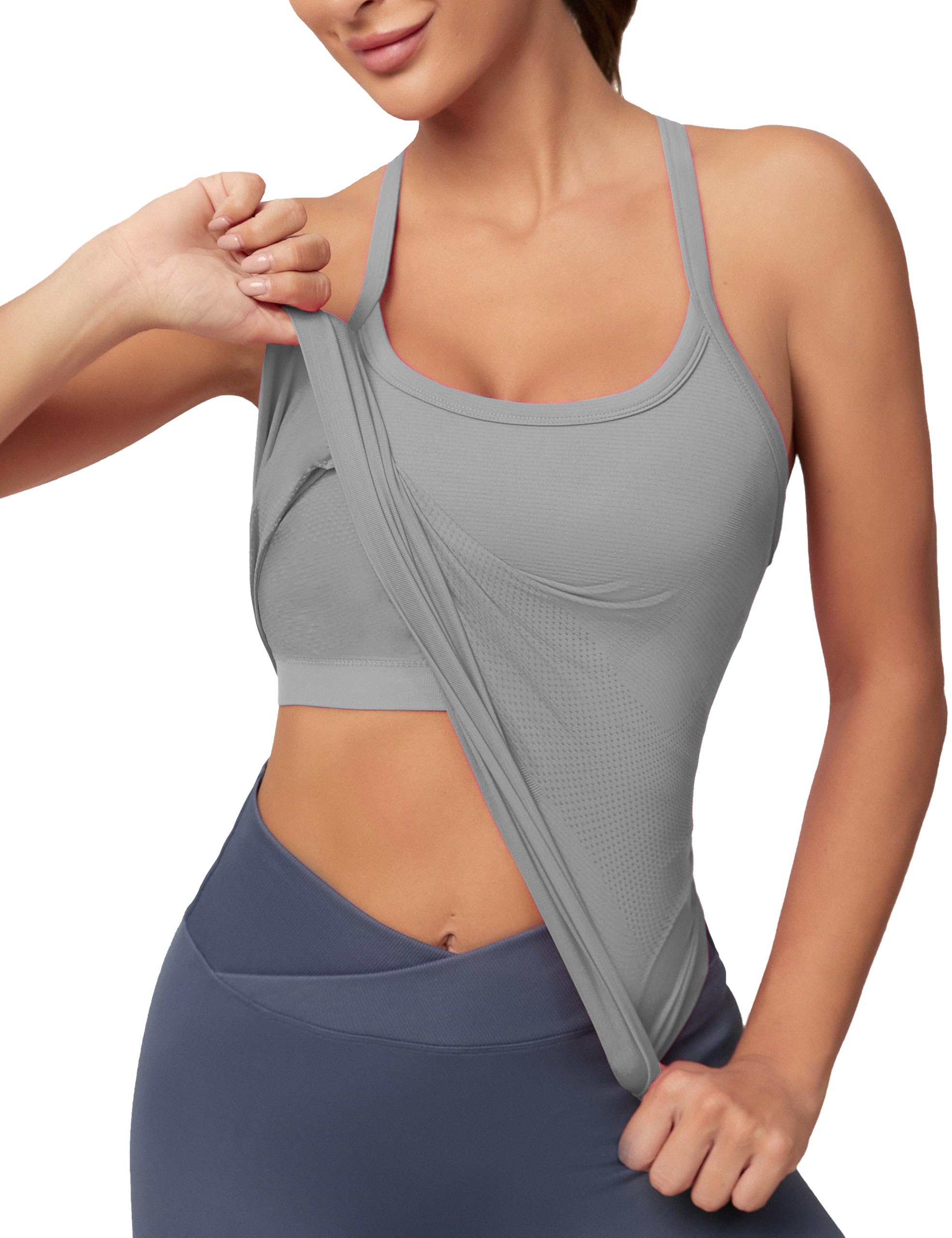 MathCat Workout Tank Tops for Women with Built in Bra, Sleeveless Gym Tops Seamless Racerback Athletic Yoga Shirts