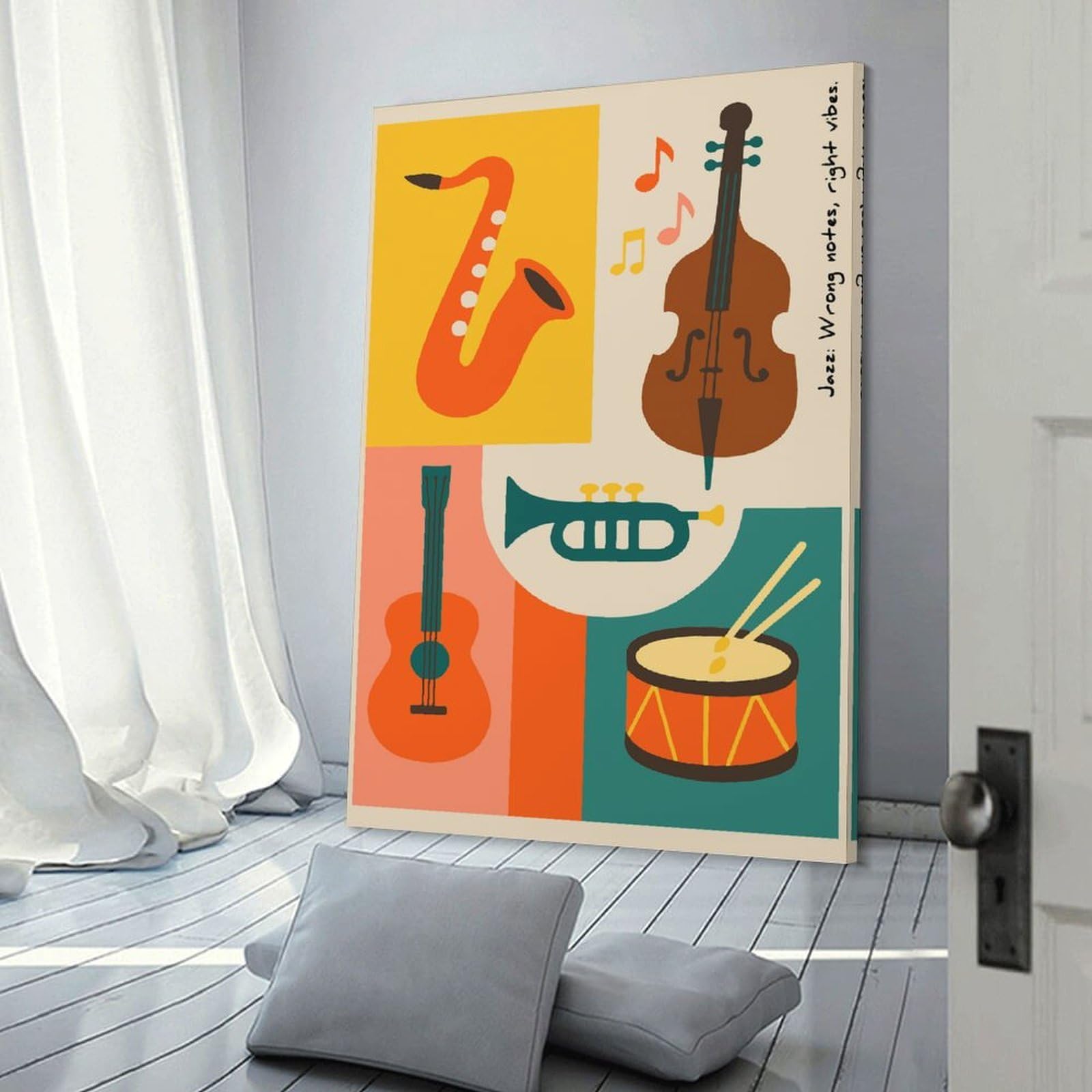 Junmoney Jazz Instruments And Music Notes Hanging Wall Art 20x30inch(50x75cm), for Feature Walls in Flats Or Modern Rooms, Home Wall Art for Statement Displays