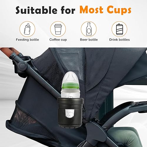 Miniatura 3 de Portavasos para cochecito DoonaThuleUPPAbaby - Soporte doble para bebidas con rotación de 360, ABS + silicona, se adapta a la mayoría de manillares