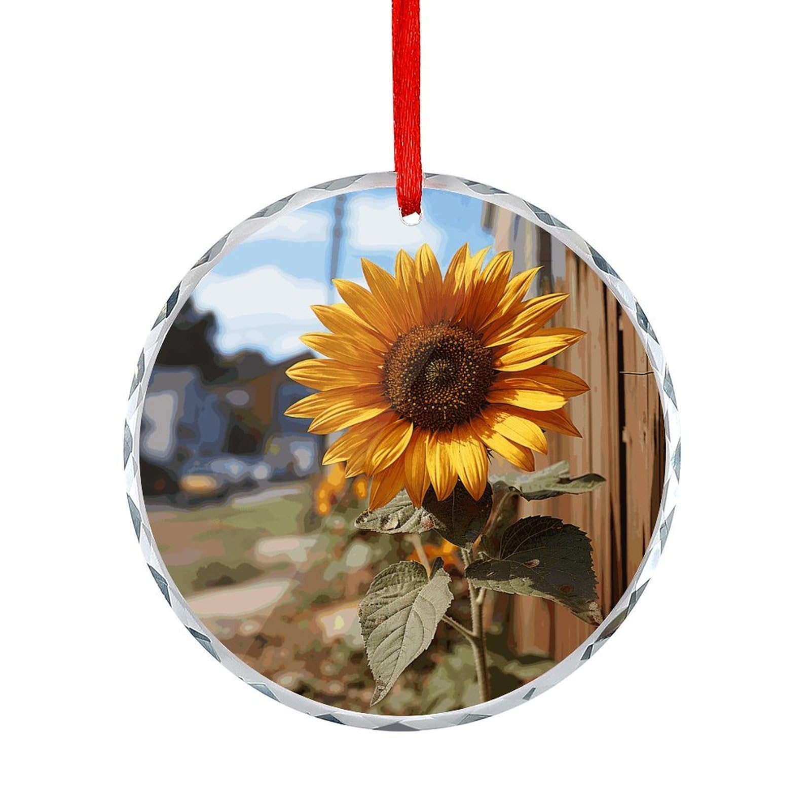 Fodpand Women's Style Farm Sunflower Round Glass Ornament Keepsake Gift Exchange Ideas Car Decor,Christmas Ornaments For Tree Window Garden Ornaments