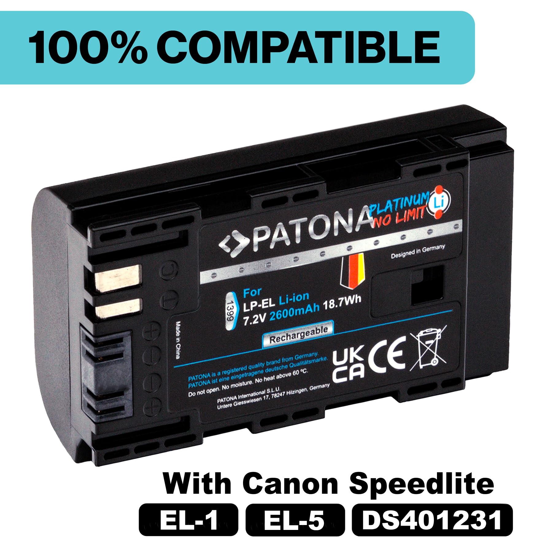 PATONA Platinum Batterie pour Canon LP-EL LPEL 2600mAh 7.2V