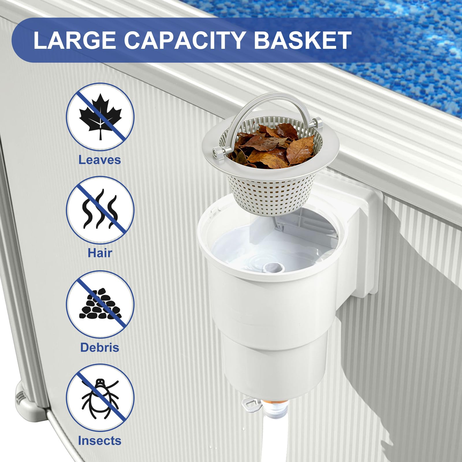 efuturetime 9 Piezas Juego de Skimmer Piscina, Cesta Grande para Skimmer, Boquilla de Entrada, Conexión de Manguera de 32/38 mm para Piscinas de Acero y Elevadas, Blanco