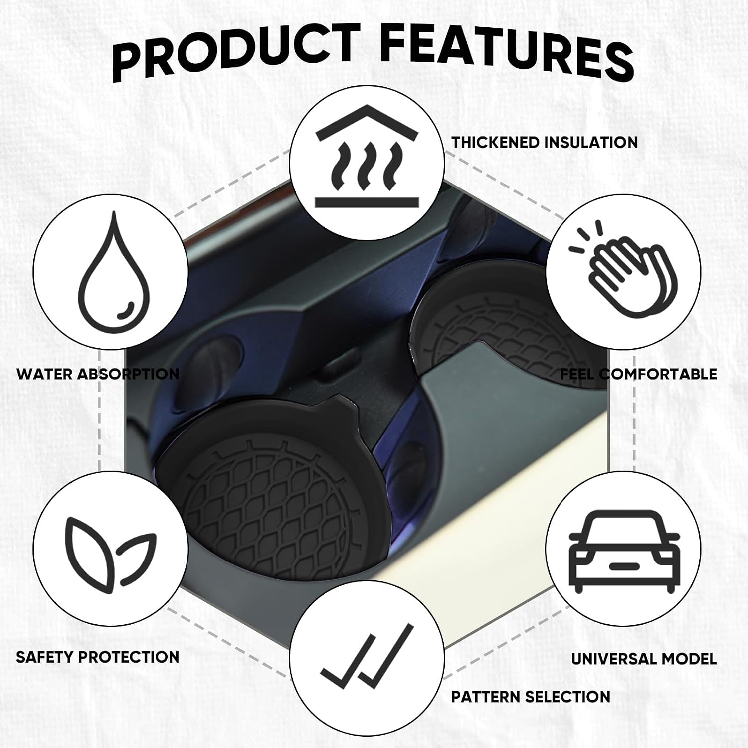 4PCS Car Cup Holder Coasters, Silicone Vehicle Cup Holder Insert Pads, Non-Slip Automotive Interior Insulation Drink Cup Mats Decor Accessories, Universal for SUV, Sedan, Truck (Black)