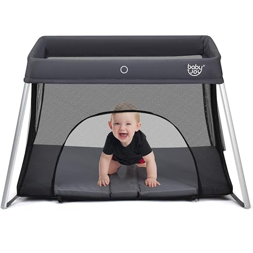 BABY JOY Baby Foldable Travel Crib 2 in 1 Portable Playpen