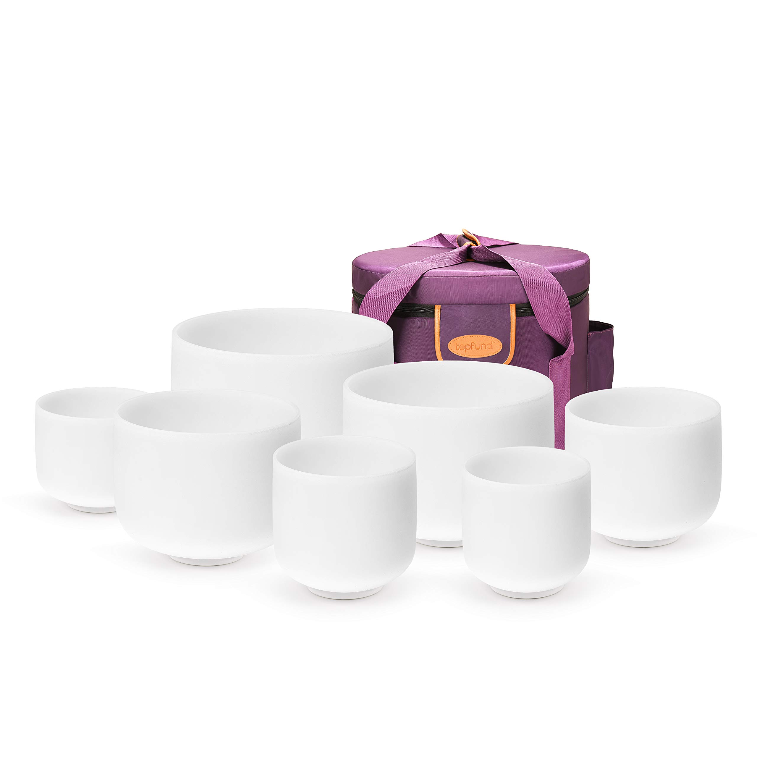TOPFUND 6-12 inch 432Hz Chakra Set of 7 Crystal Singing Bowls with Heavy Duty Carrying Case and Mallets