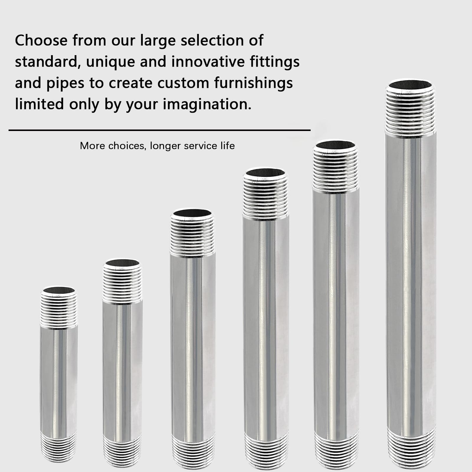 GeilSpace Tubo de acero inoxidable, boquilla de tubo 304 para tuberías y accesorios roscados estándar de 1/2 pulgada, tubo de metal industrial de bricolaje (2 piezas) (1/2 x 36 pulgadas)