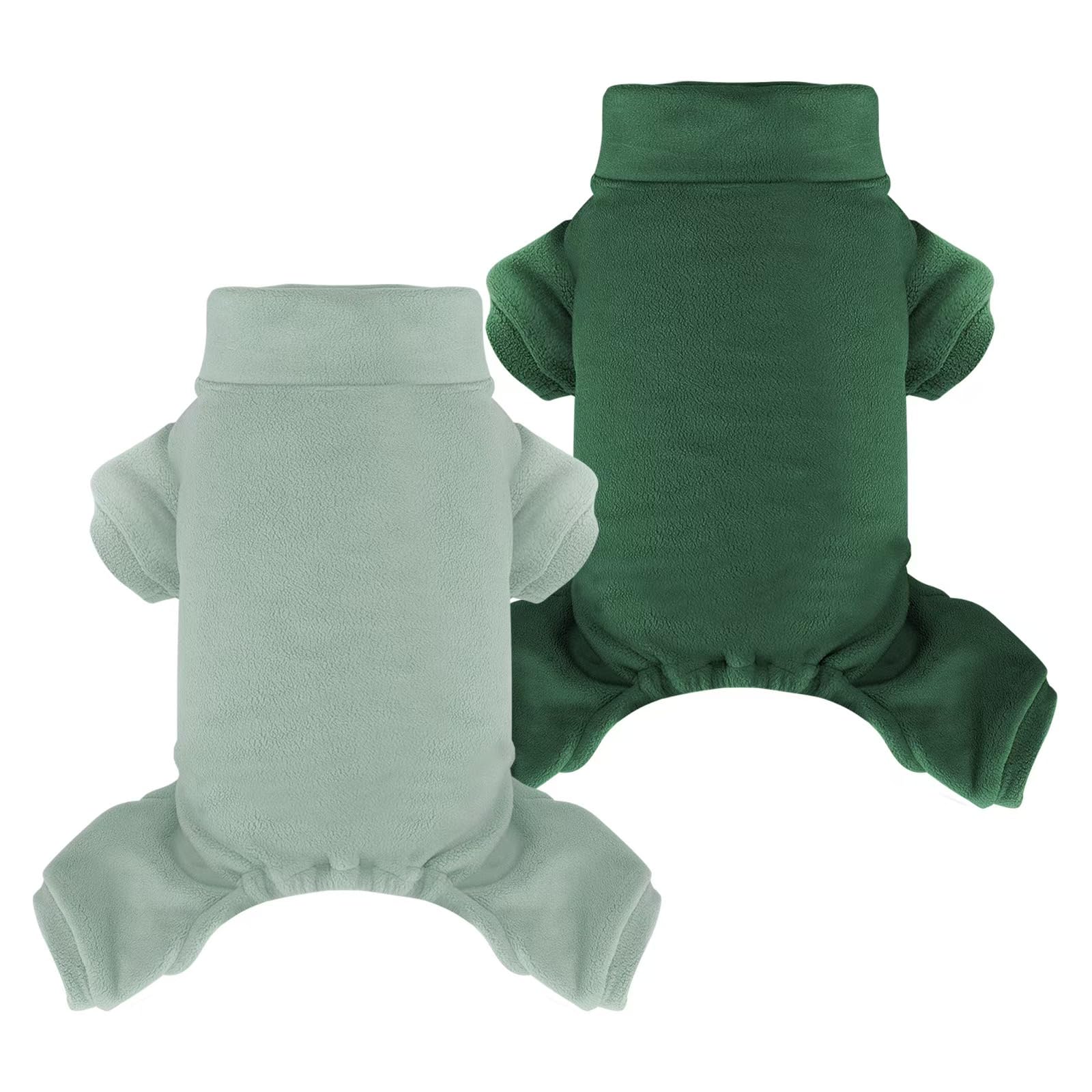 Pijama de forro polar para perro, 2 unidades, pijama térmico de cuello alto para perro, enterizo cálido para perro, ropa suave para cachorros y gatos de tamaño pequeño (verde, S)