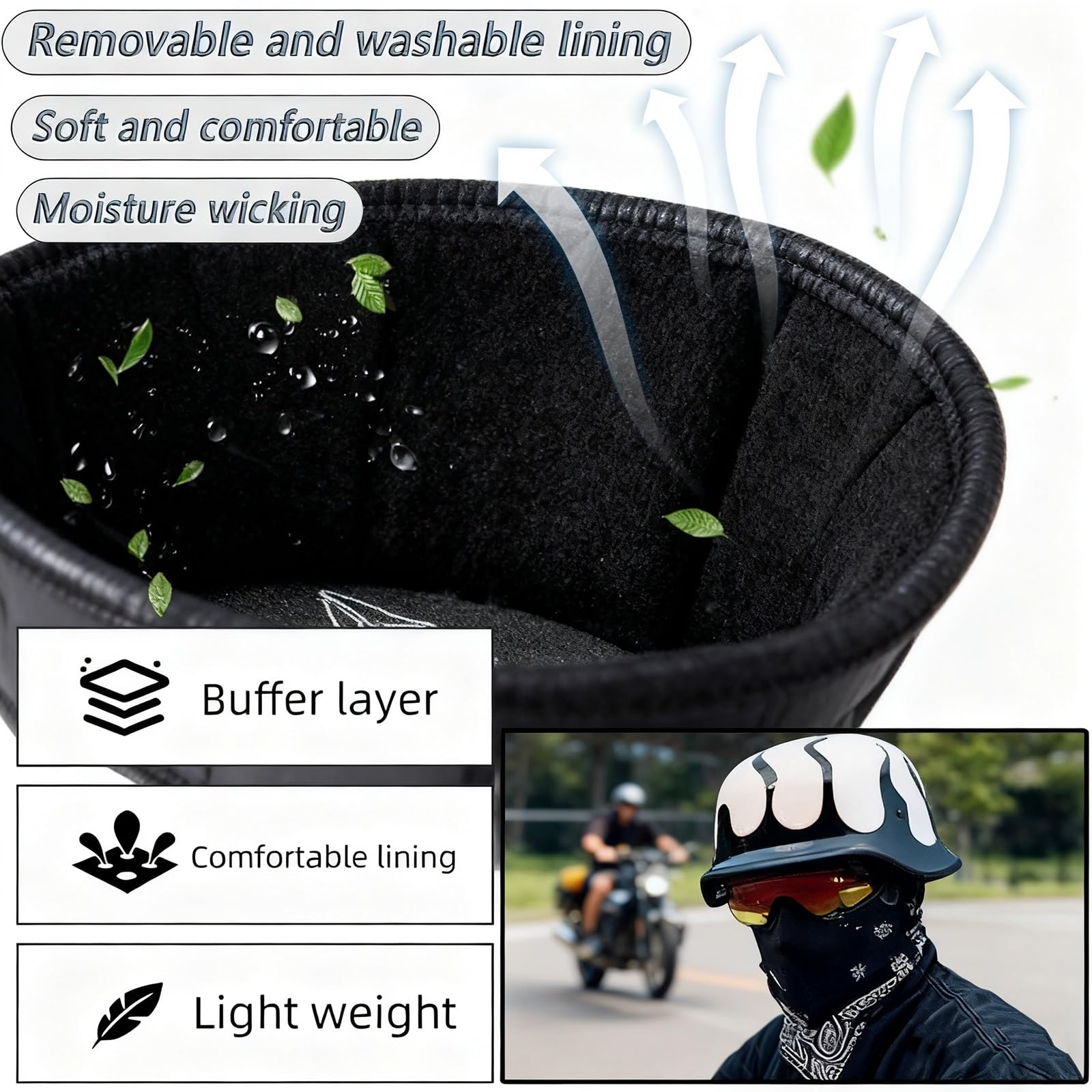 Kask motocyklowy niemiecki retro z półskorupą, otwarty, z homologacją ECE, z okularami rowerowymi, vintage, cienki, z czaszką, do motoroweru, roweru, cruisera, skutera
