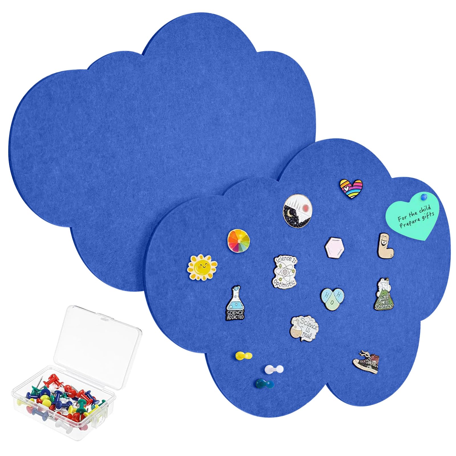 Whemyreat 2 Pcs Cloud Felt Bulletin Board, Cute Versatile Cork Boards Wall Mounted,Self-Adhesive Largely Picture Vision Pin Board with Pushpins for Memo,Photo Display,Wall Home Decor,7.3 x 25.9 Blue