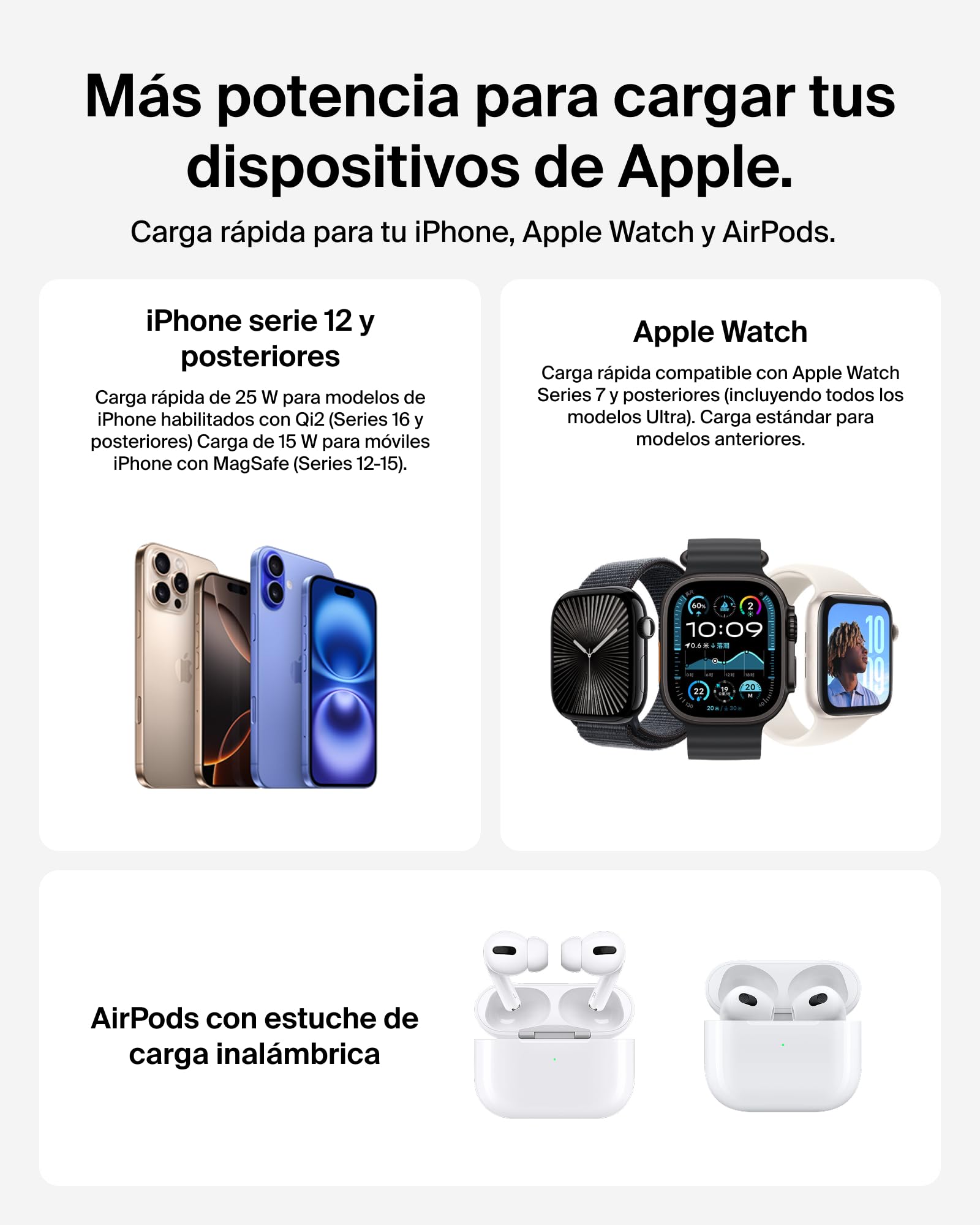 Belkin UltraCharge Cargador Inalámbrico 3 en 1 Qi2, 25W, Cargador Magnético Compatible con MagSafe, Estación de Carga para iPhone 17, Air, Apple Watch, AirPods, Pixelsnap, Adaptador de 45W - Blanco