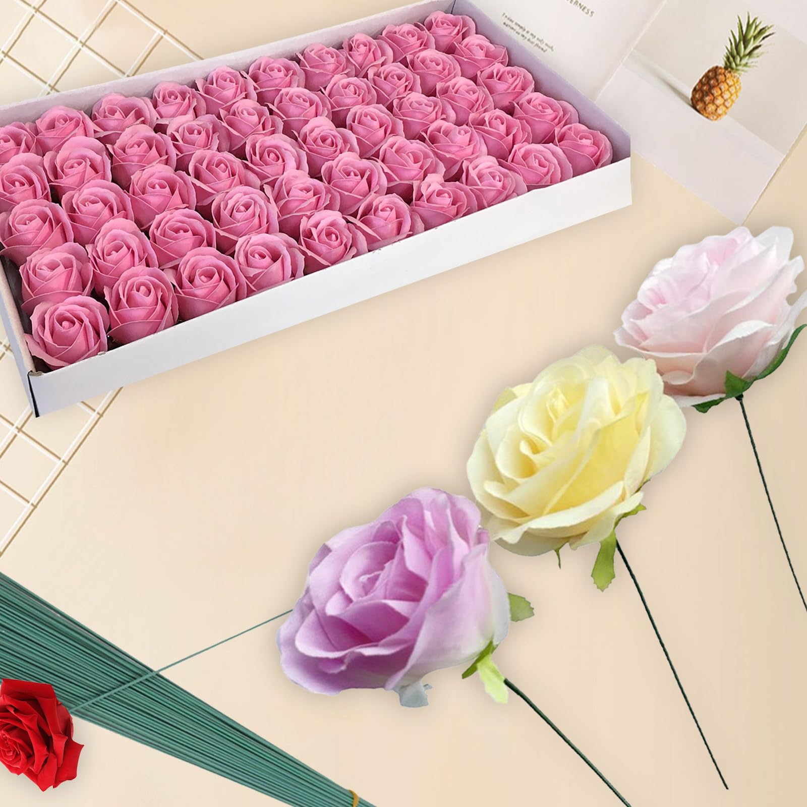 100 Pièces Tiges En Fil De Fer Vert Pour Fleuriste 2mm Et Ruban Adhésif Floral Vert