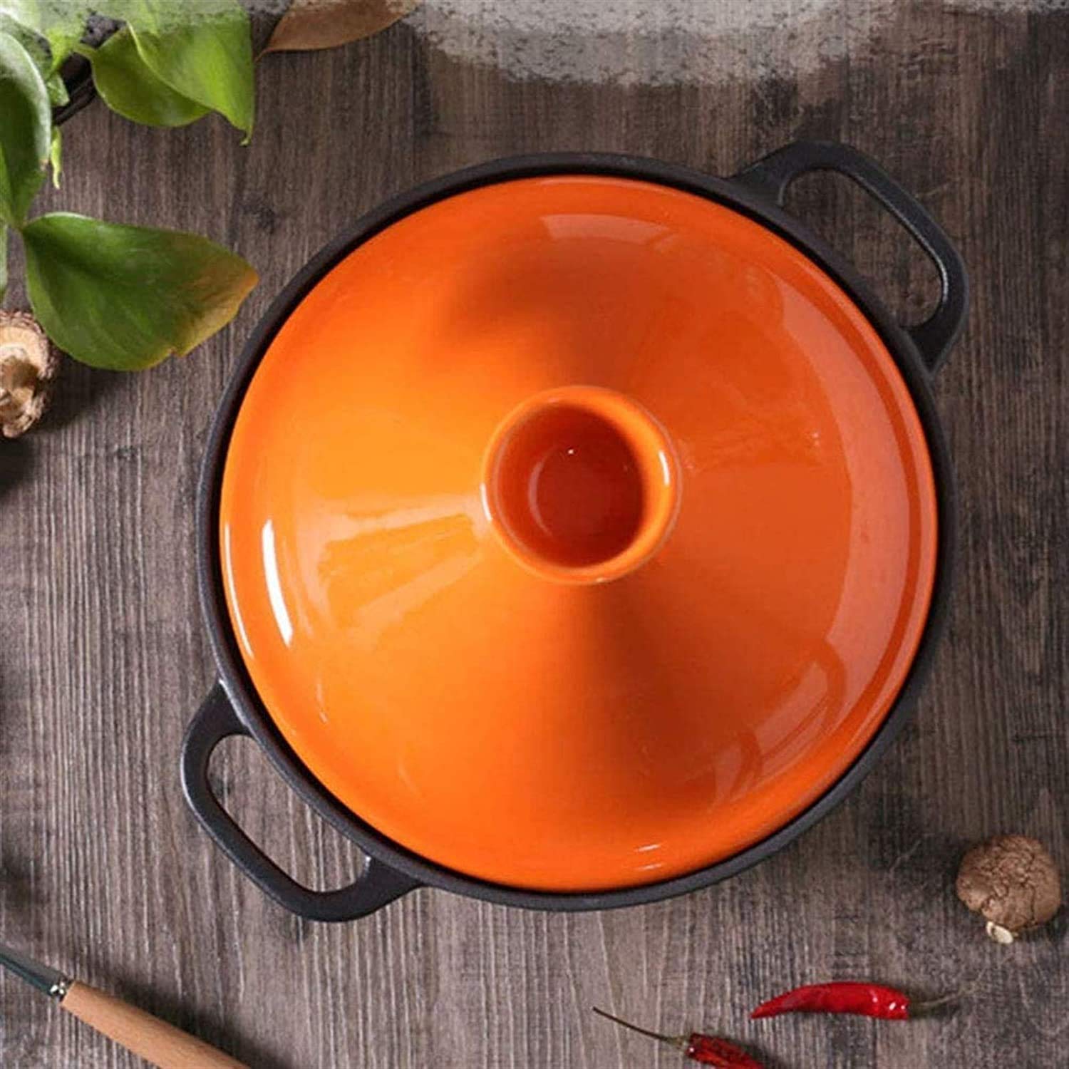 Casseruola Universale con Coperchio Casseruola in Ceramica con Base in ghisa e Coperchio a Imbuto in Terracotta Adatta a Tutti i Tipi di fornelli Pentola da Cucina