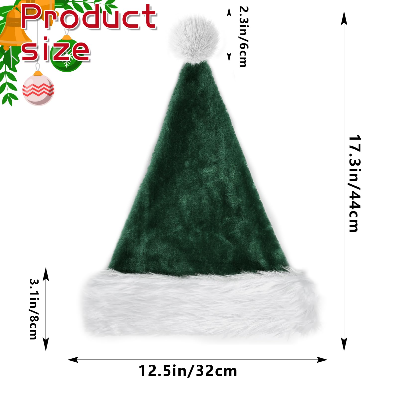 Santa Hats for Adults, Unisex Velvet Comfort Christmas Hat for Christmas Festive Party Supplies (Green)