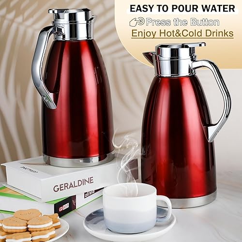 Miniatura 5 de Tioncy 2 jarras térmicas de café de 78 onzas, dispensador de agua caliente, jarra de acero inoxidable para café líquido caliente, té, leche con 2