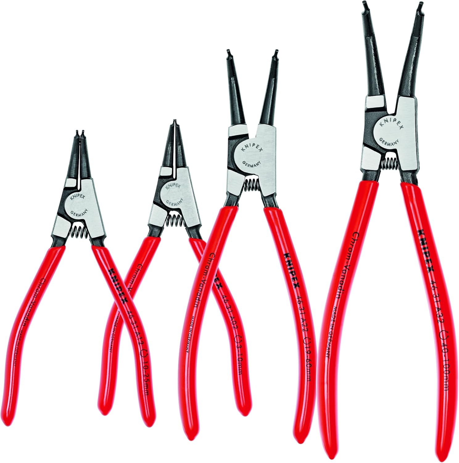 KNIPEX Tools - 4 Piece External Circlip Set, 45 Degree (9K001902US), Red