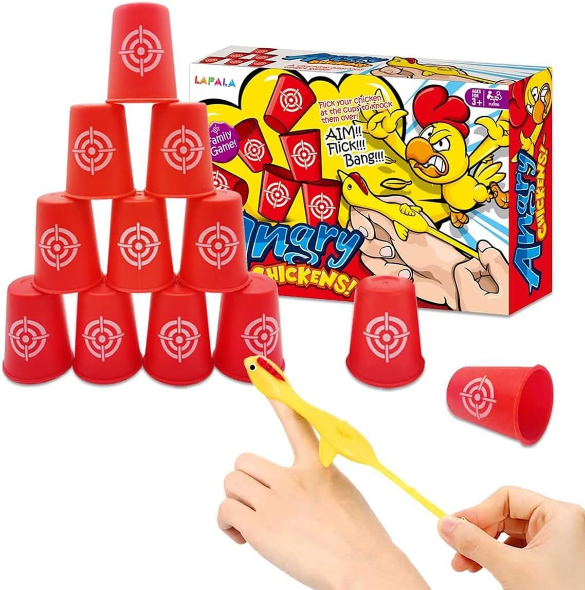 Slingshots Chicken Rubber Chicken 12 Dart Cups Flying Chicken Shooting Games Fidget Toys Stress Relief Finger flingers Stretchy Funny Party Game for Easter's Day Gift Children Adults