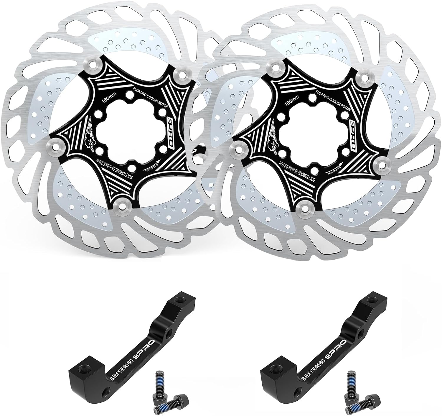 RACEDUE IIIPRO AR68 160mm Floating Bike Disc Brake Rotor with 6 Bolts and BR-04 is Front 160mm to 180mm /is Rear 160mm Disc Brake Caliper Adapter Gear Parts Accessories